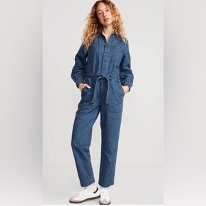 Old Navy Women's Collarless Blue Denim Jumpsuit